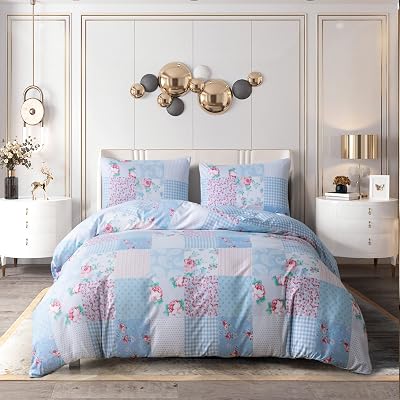 Prime Linens Duvet Cover Set 4 Pcs Floral Blue Double Polyester-Cotton