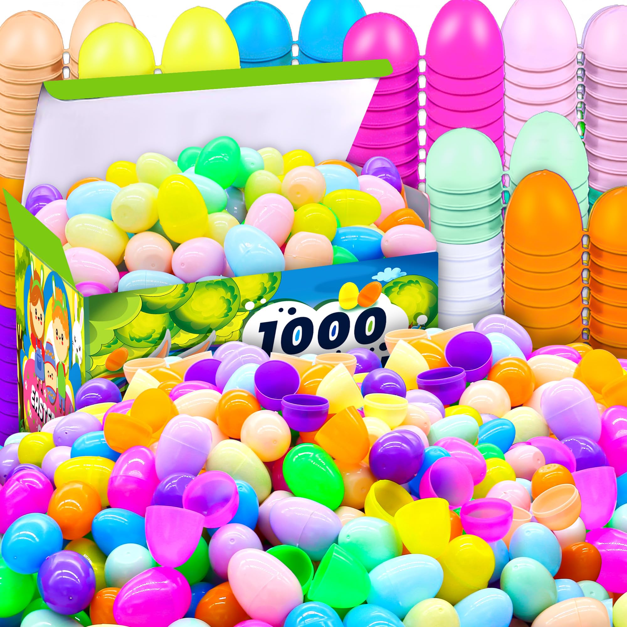 RALLYPANDA 1000cs Empty Plastic Easter Eggs,Bulk Fillable Easter Eggs for Easter Hunt,Basket Stuffers Fillers,Theme Party Favor Decoration,Surprise Eggs,Easter Classroom Prize Supplies