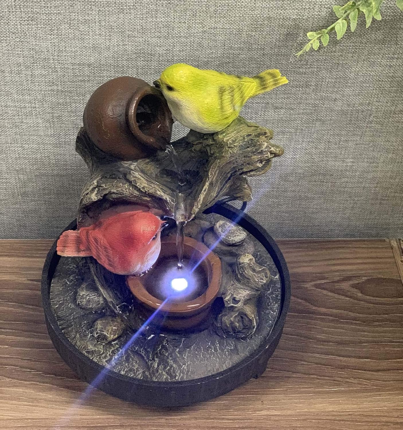 Ferrisland Tabletop Fountain Birds Waterfall Desktop Electric Water Fountain Decor w/LED - Indoor Outdoor Portable Tabletop Decorative Zen Meditation Waterfall Kit Includes Submersible Pump: Home Improvement