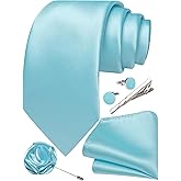 Ailisus Solid Color Ties for Men Silk Satin Necktie and Pocket Square Cufflinks Tie Clip Lapel Pin Set Wedding Business 5PCS