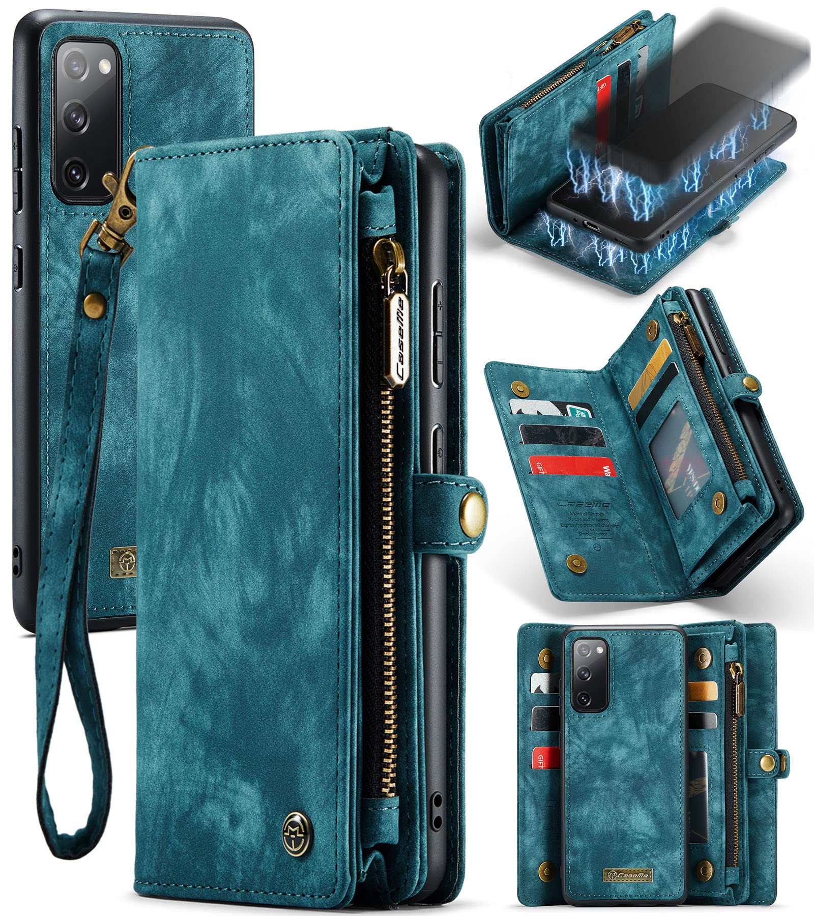 UFinetech Detachable Samsung Galaxy S20 FE Case Wallet Leather TPU Magnetic Flip Slot Card Holder Zipper Stylish 2020 Luxury 2-in-1 Multifunction Purse Holster Cover for Samsung Galaxy S20 FE 5G Blue