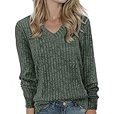 Buauty Womens Tunics Sweaters Tops V Neck Long Sleeve Fall Winter Spring Shirts, Lightweight Sweaters Dressy Casual Trendy