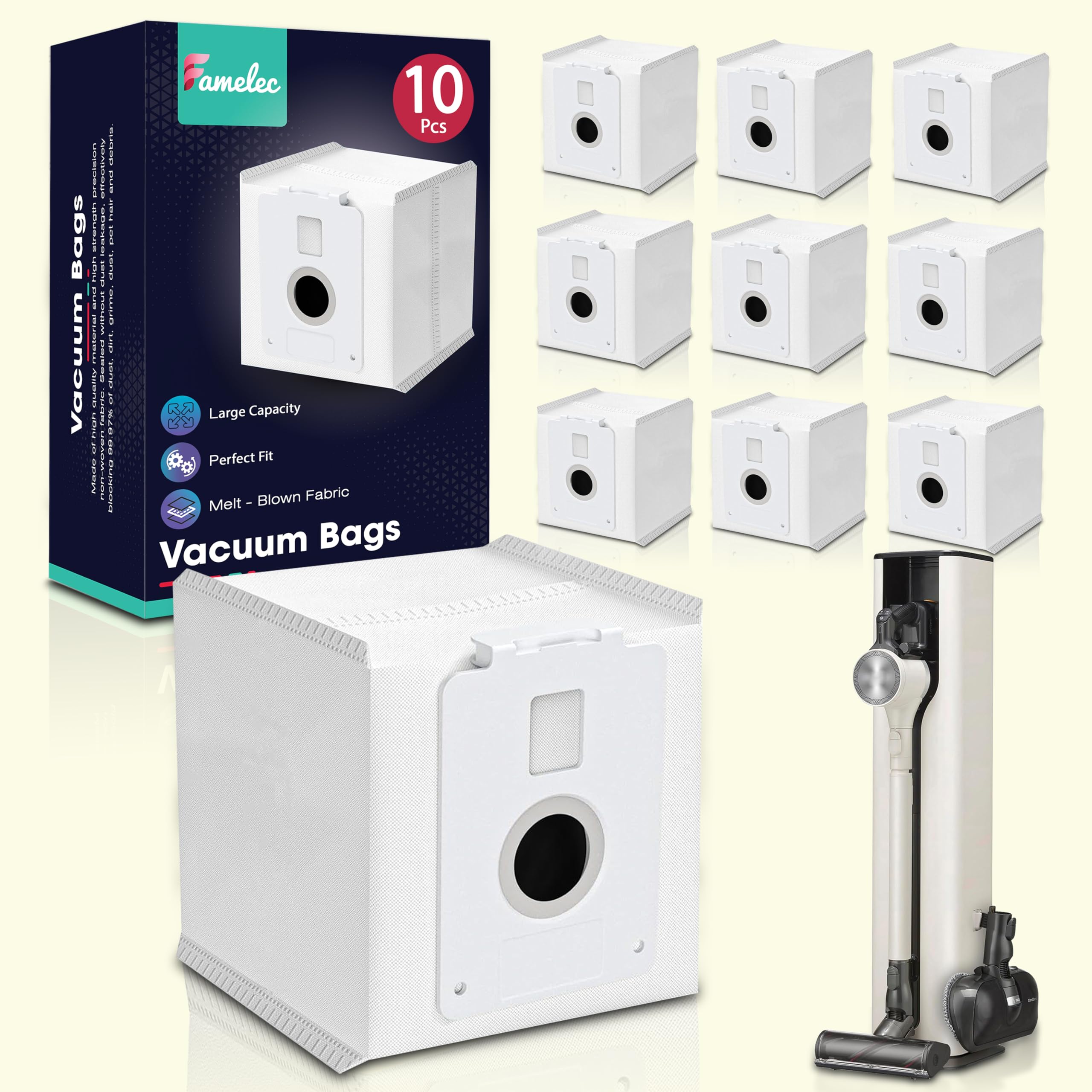 Photo 1 of ** only 6**
10 Pack for LG Vacuum Bags, Compatible with LG CordZero All in One Tower Vacuum A939KBGS A938KBGS A937KGMS and A949KTMS, Replacement Vacuum Cleaner Bags for LG Cord Zero A9 Cordless Stick Vacuum
