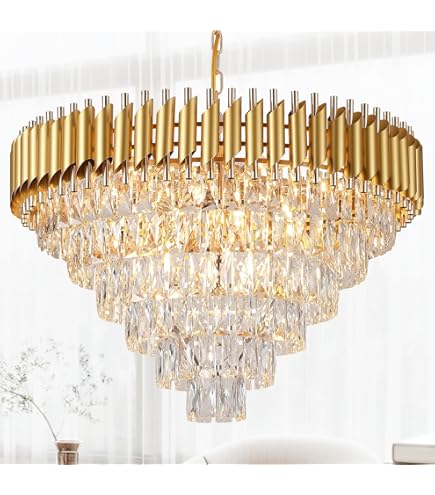 Fashtop K9 6-Tiers Modern Gold Crystal Chandelier 30