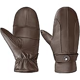 Harssidanzar Mens Sheepskin Leather Mittens Gloves Thick Fleece Lined SM047US