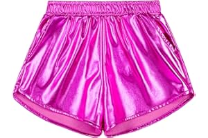 KEREDA Girls Metallic Shorts Sparkly Dance Outfits Shiny Costume for Girls