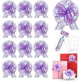 12PCS Purple Pull Bows for Gift Wrapping Christmas Adhesive Pull Bow Rainbow Warp Bow for Present Basket Flower Bouquets Birthday Anniversary Wedding Crafts Wrap (Light Purple-F)