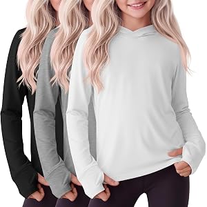 Hyggeweir 3 Pack Girls' Hoodie Long Sleeve Shirt | Pullover, Athletic, with Thumb Holes, Lightweight, Sweatshirts, Knit, Hood