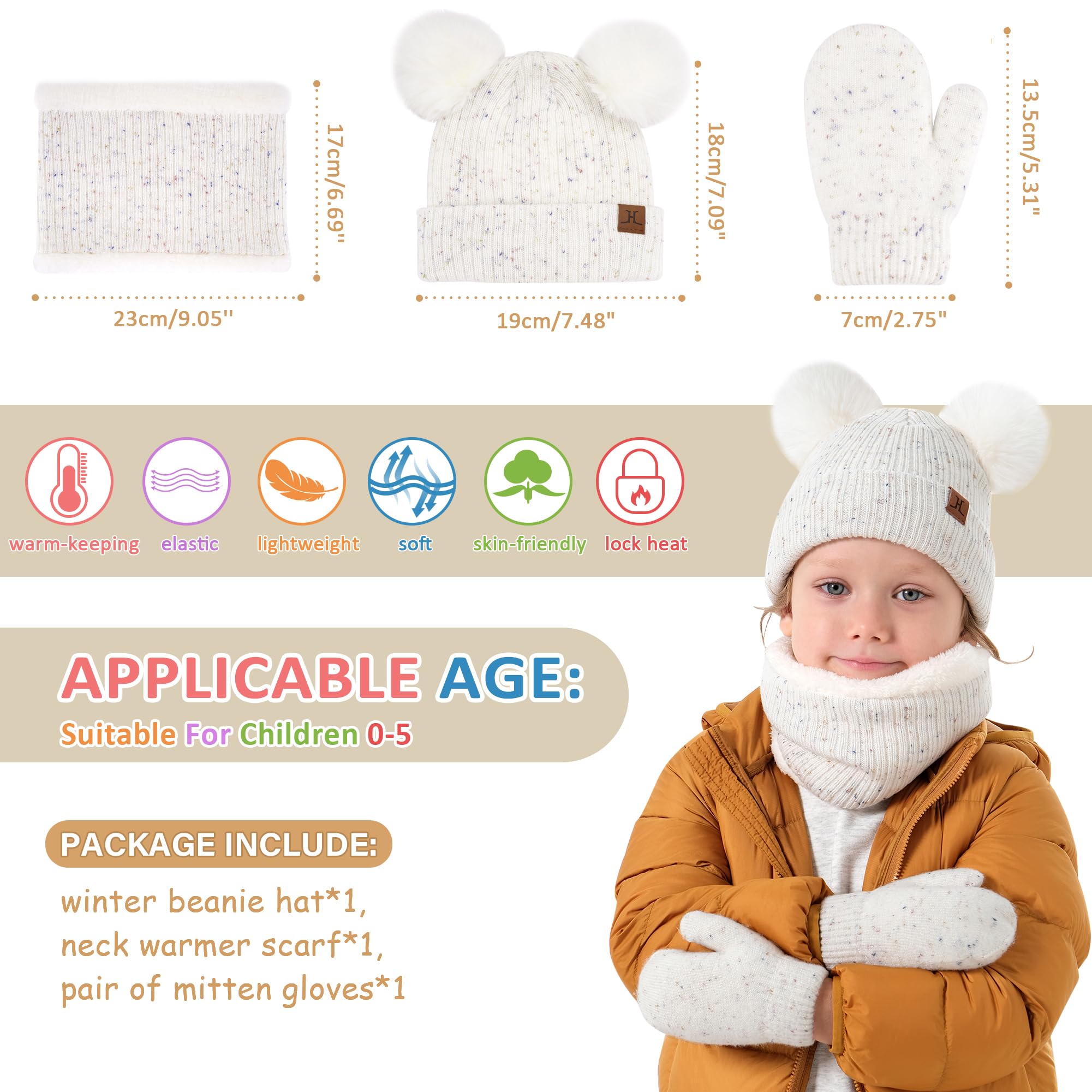 FZ FANTASTIC ZONE Toddler Kids Winter Hats Gloves Scarfs Beanie Mittens Neck Warmer for 0 6 12 Months 1 2 3 4-8 Year Old Baby Girls Boys Gifts