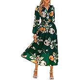 Simplee Women's Floral Boho Long Sleeve Maxi Dress V Neck Empire Waist Swing Flowy Wedding Guest Dress