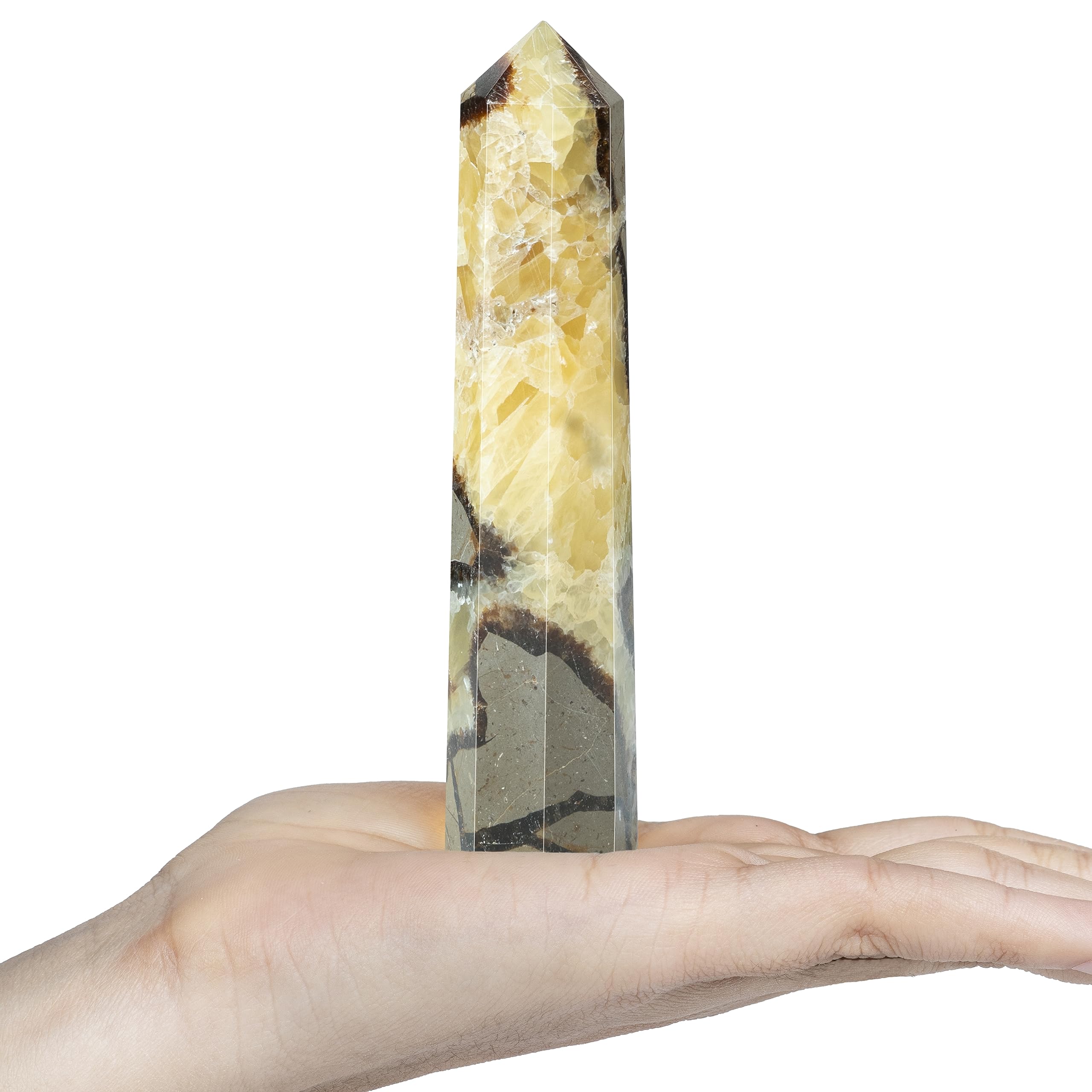 Photo 1 of "Large Crystal Tower Wand, Septarian Crystal Points Tower Wand obelisk Octagon 8 Faceted Gemstone Pointed for Reiki Chakra Meditation Chakra Stones Therapy Home Office Desk Dcor gifts women men"