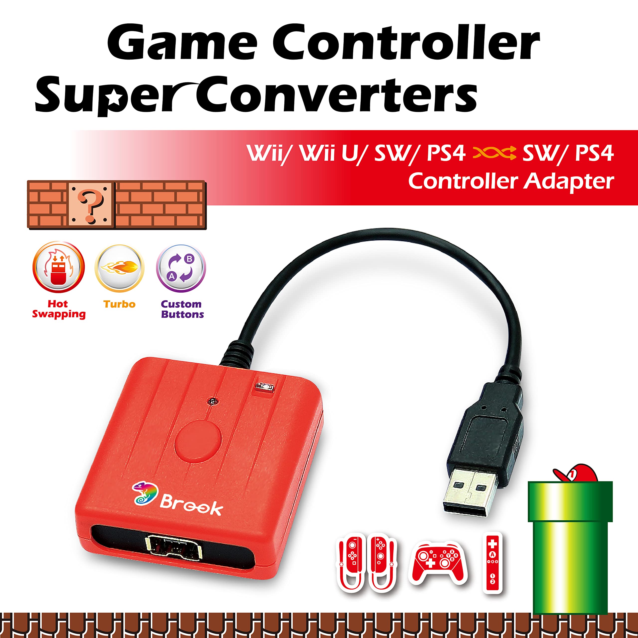 Brook Super Converter - Wii U to SW, Wii Retro Controller Adapter for Switch/PS4/PC Game Consoles, Supports Taiko Drum/Classic/Fighting Stick
