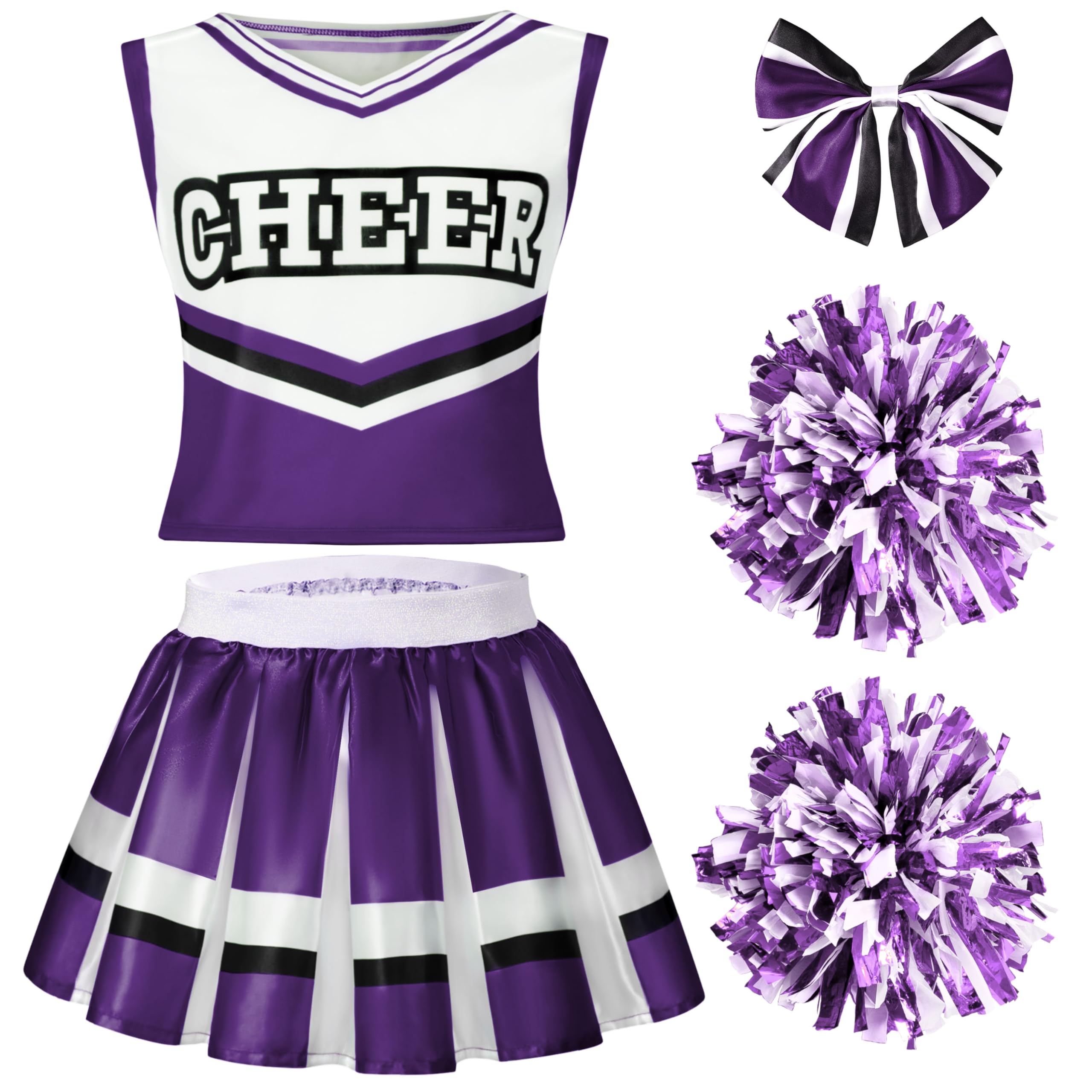 Spooktacular Creations Cheerleader Costume for Girls, Cute Cheerleading Outfit, Purple and White Cheer Uniform for Halloween Dress Up and Role-Playing-S