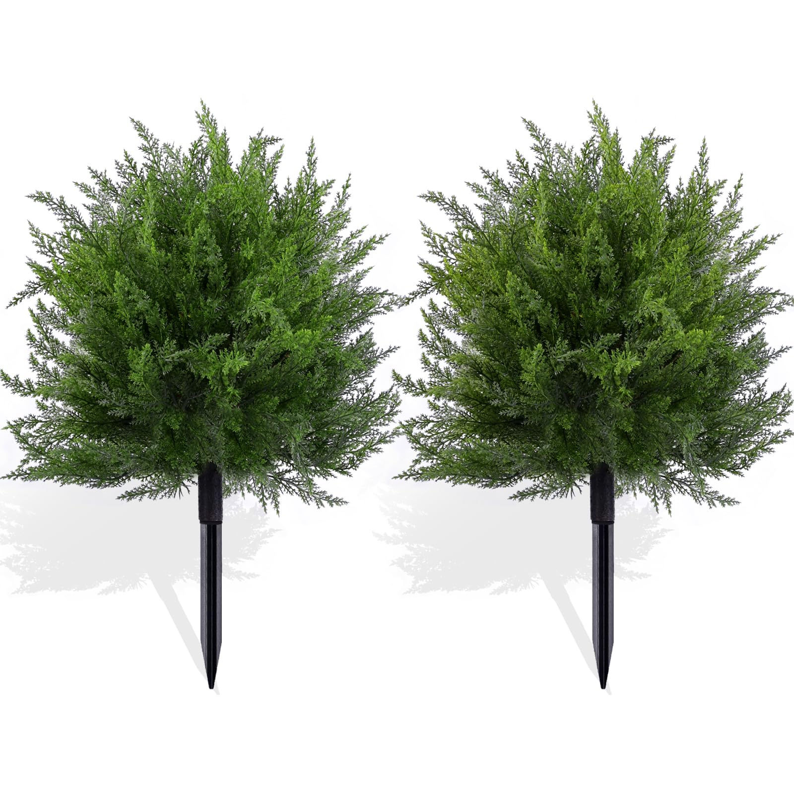 Photo 1 of 23.6" Artificial Cypress Topiary Outdoor Plants with Spike, 2 Pack Faux Cedar Bushes UV Resistant Fake Shrubs for Front Porch Décor (Cedar Topiary Ball Trees)