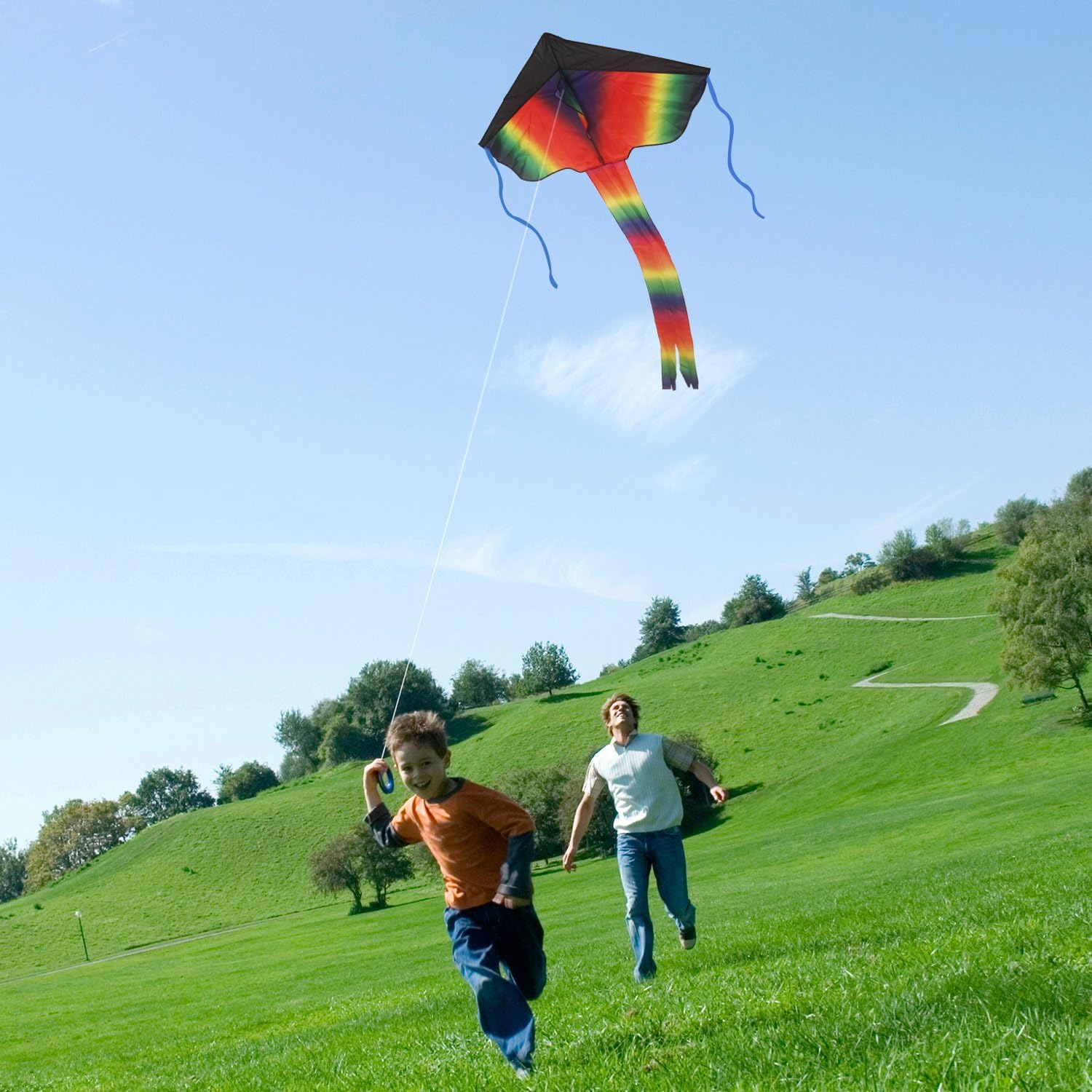 Listenman 2 Pack Kites - Large Rainbow Delta Kite and Red Mollusc Octopus with Long Colorful Tail for Children Outdoor Game,Activities,Beach Trip Great Gift to Kids Childhood Precious Memories: Sports & Outdoors