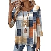 AKEWEI 3/4 Length Sleeve Womens Tunic Tops Loose Fit Blouses Dressy Casual Crew Neck Tees S-3XL