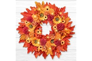 YASTOUAY Fall Wreath - 18" Fall Wreaths for Front Door Outside, Autumn Wreath with Silk Sunflower Marigold Maple Leaf, Fall Wreath Decorations for Home Porch Front Door Thanksgiving Harvest Festival Decor
