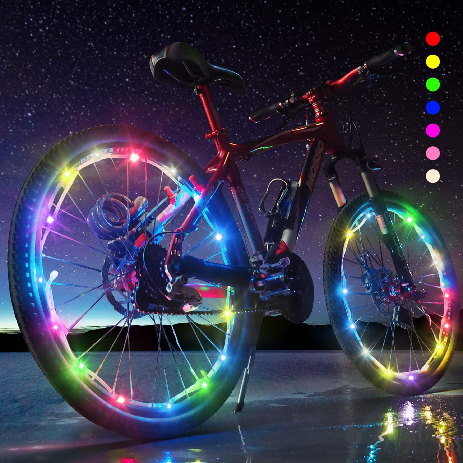 Photo 1 of 2-Tire Pack Wheel Lights - Waterproof LED Spoke Lights for Adult/Kids Night Riding - 7 Colors Outdoor Bicycle Tire Safety Light Spoke Decorations
