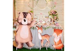 Leinuosen 3 Pcs Large Woodland Baby Shower Decorations Set 23-35 Inch Woodland Party Stand Decoration Bear Fox Deer Cardboard Cutouts Forest Theme Photo Booth Prop for Nursery Birthday Party Supplies