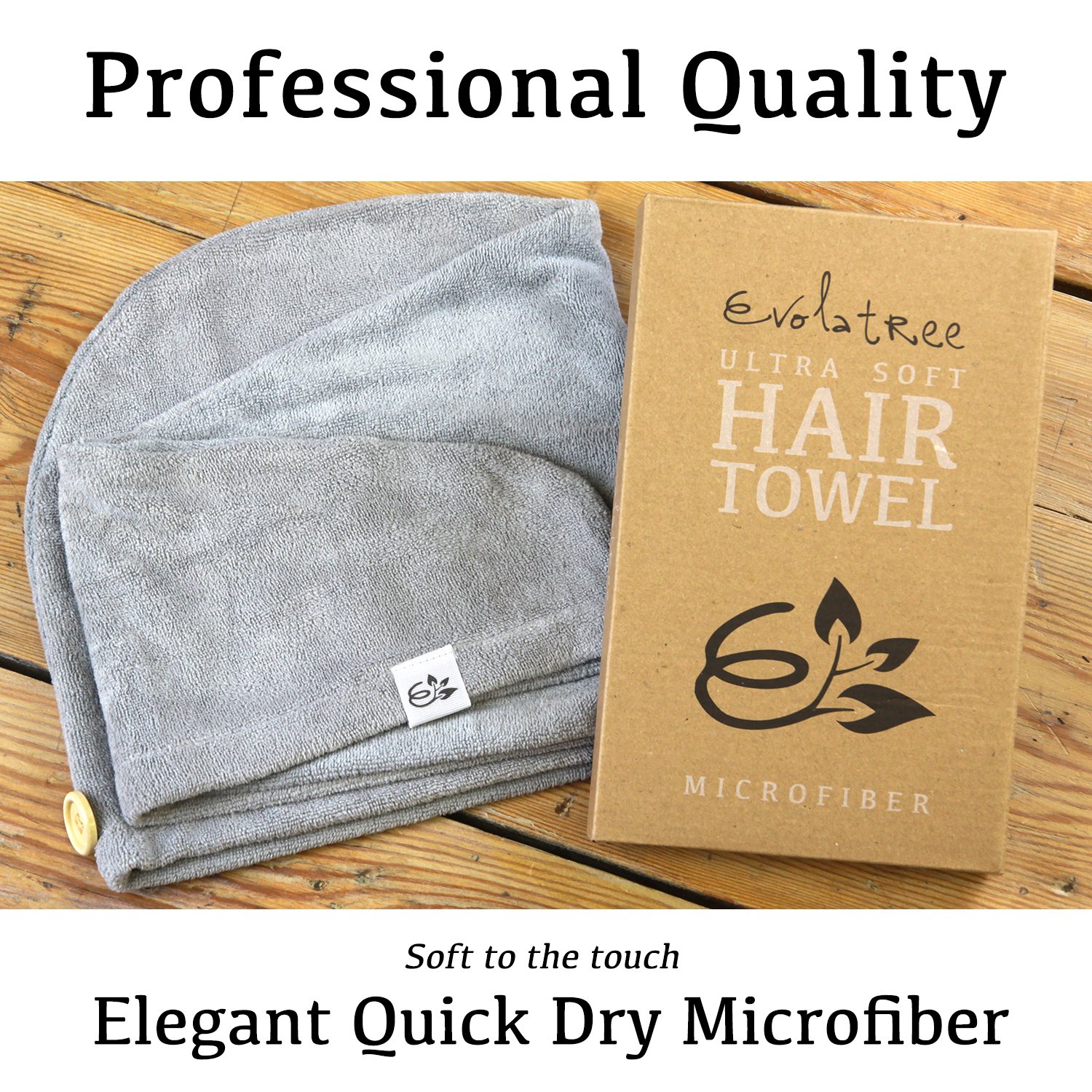 Evolatree Microfiber Hair Towel Wrap - Quick Magic Hair Dry Hat - Anti Frizz Products for Curly Hair Drying Towels - Neutral Gray : Beauty