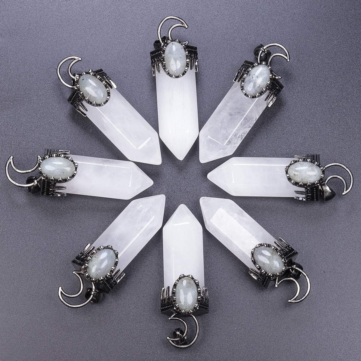 mookaitedecor Natural Clear Quartz Crystal Point Necklace for Women Men Crescent Moon Necklace Bullet White Crystal Pendant Necklace Reiki Chakra Vintage Healing Crystal Necklace Gift with Box - Image 4