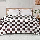 Exclusivo Mezcla Fleece Blanket Queen, Cozy Lightweight Fuzzy Checkered Blanket for Bed, Suitable for All Seasons, Coffee, 90" x 90"