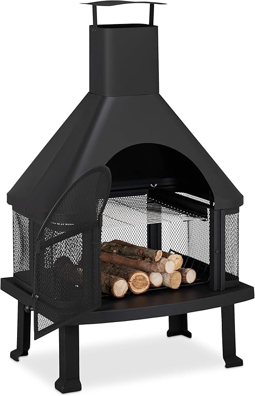 Relaxdays Patio Log Burner With Grill Outdoor Fireplace With