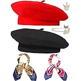 SATINIOR 6 Pieces Wool Beret Hat with Silky Scarf Brooch Solid Color French Beanie Hat for Women