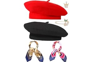 SATINIOR 6 Pieces Wool Beret Hat with Silky Scarf Brooch Solid Color French Beanie Hat for Women