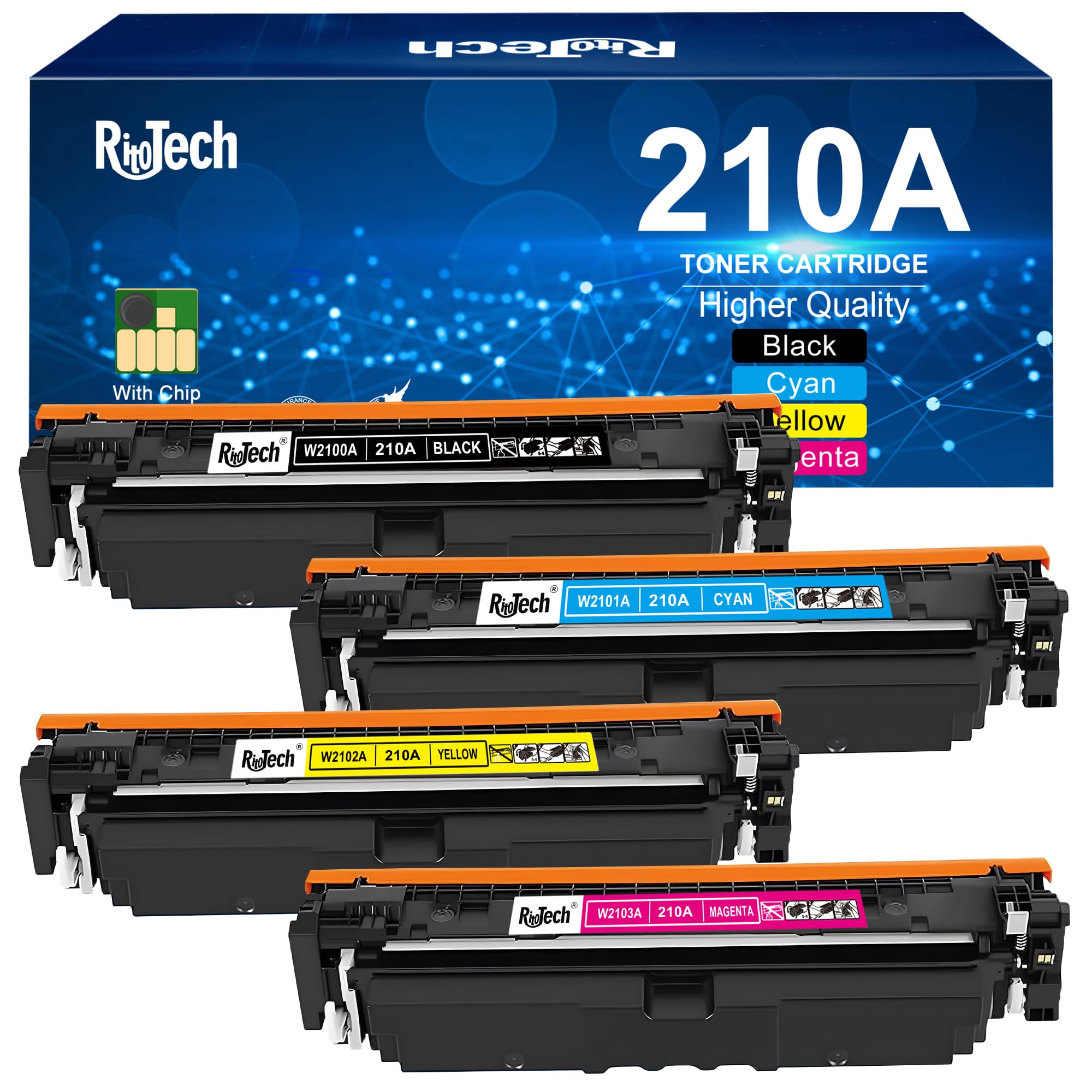 Photo 1 of RitoTech 210A Toner Cartridges,with Chip Compatible for HP 210A 210X W2100A for HP Color LaserJet Pro MFP 4301fdw 4301fdn Pro 4201dw 4201dn Series Printer Ink No Fading,No Streak, 4 Pack