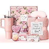 Birthday Gifts for Women Self Care Get Well Soon Gifts, Rose Relaxing Spa Gift Box Care Package Basket w/ Luxury Flannel Blanket 40 oz Tumbler, Valentines Day Gift for Her Wife Girlfriend Mom Sister