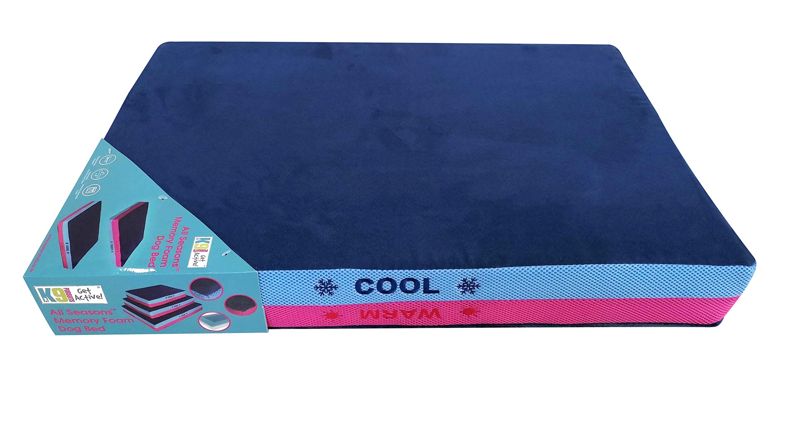 K9-Pursuits All Seasons Reversible Orthopedic Memory Foam Dog Bed Large Cooling And Warming For Small to Large Dogs | Double Sided Pet Mattress With Removable Washable Cover Blue For Everyday Use
