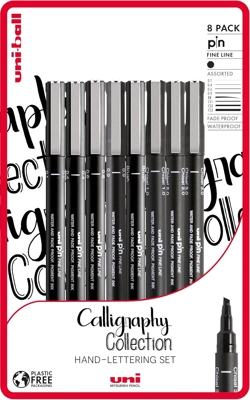 uni-ball PIN Fineliners Black Fine Tip Set of 8 Archival Ink