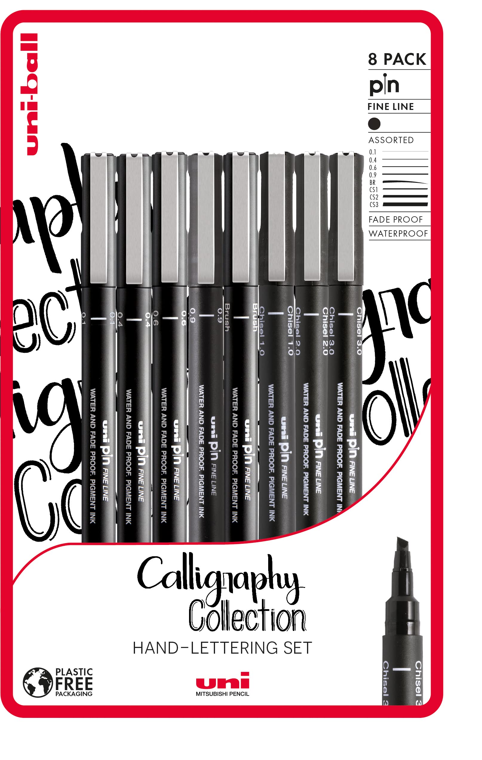 uni-ball PIN Fineliners, Black Fine Tipped Writing Pens, Water and Fade-Resistant Ink, Ideal for Architects, Sketching, Scrapbooking, Outlining, Art, Calligraphy, Archival Quality, Pack Of 8