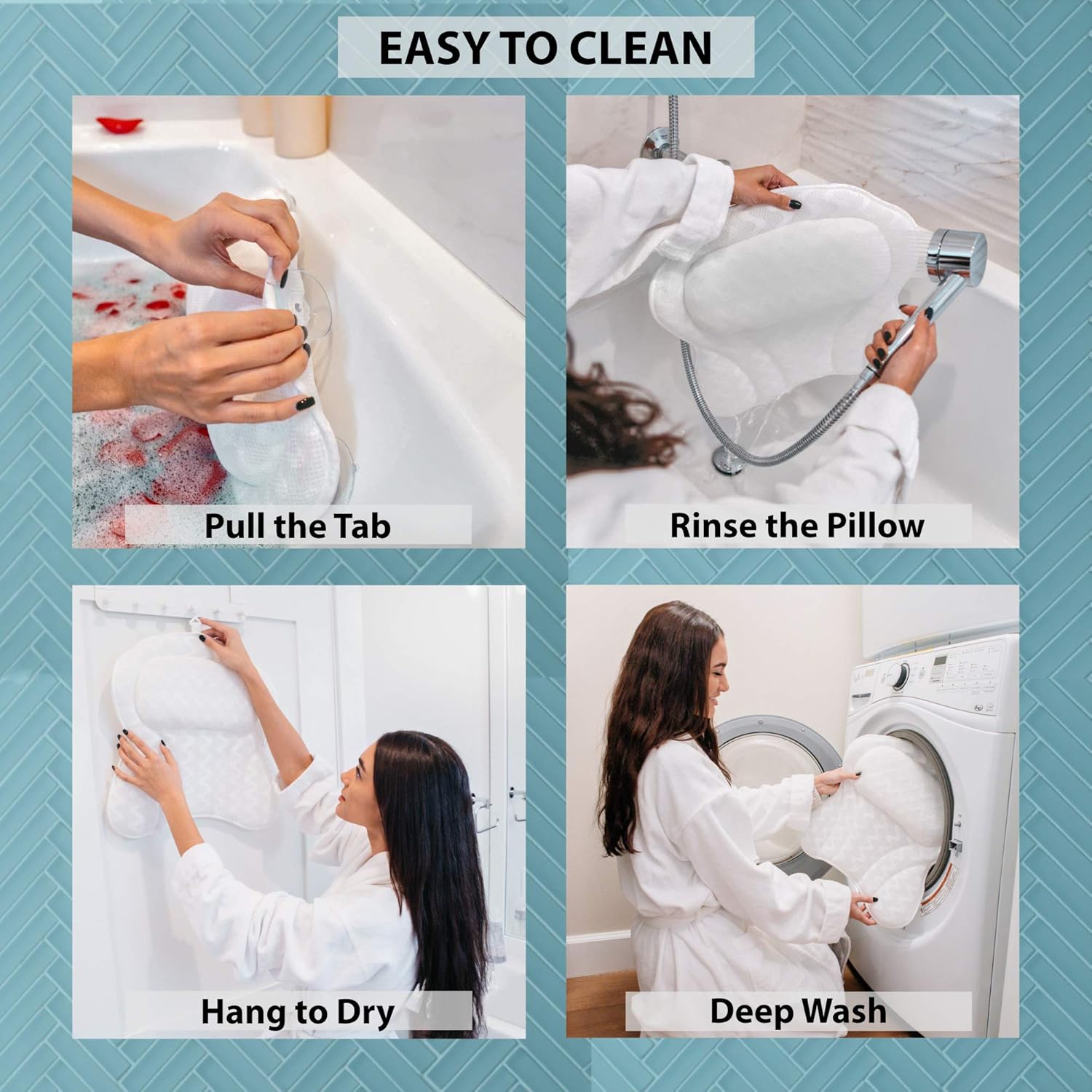 BILLIE BEAN Luxury Bath Pillow for Bathtub - 4 Bath Bombs Included - Extra Strong Suction Bath Pillows for Tub Neck and Back Support - A Relaxing Bathtub Pillow - Billie Bean Bath Accessories : Beauty
