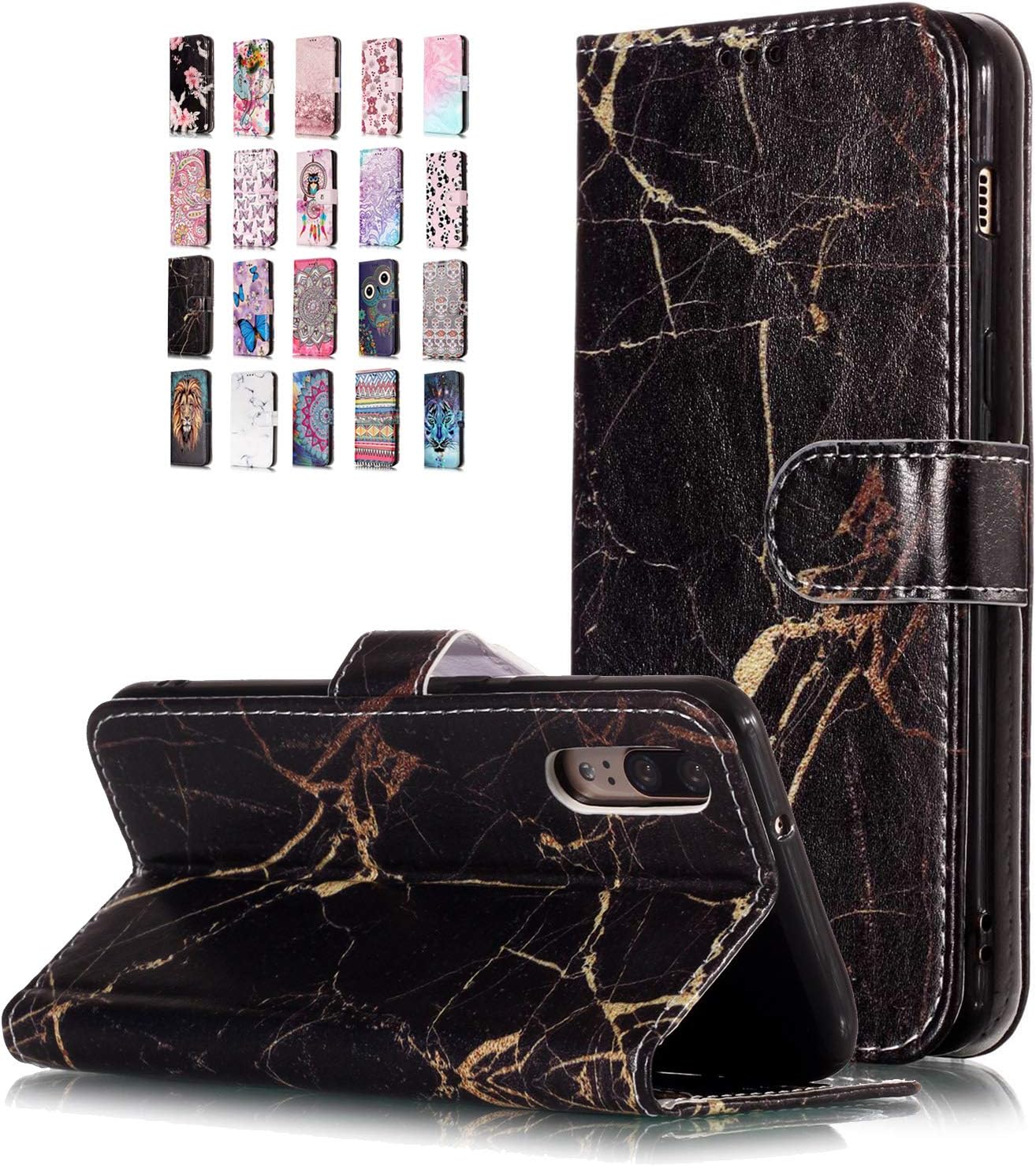 Universecase Leather Wallet Case Compatible for Samsung Galaxy S10 Plus, Black Gold Book Style Flip Case Magnetic Closure Card Slots Holster Cover