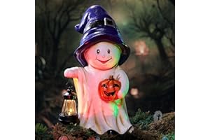 TERESA'S COLLECTIONS Halloween Decorations, Ghost Decor, Large Ghost with Solar Light, 10.6", Waterproof Resin Halloween Decor, Ghost Gifts, Hallowen Gifts, Indoor/Outdoor