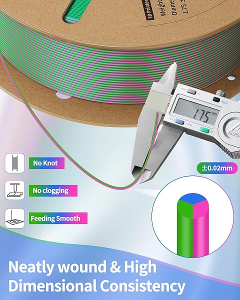 LANDU SILK TRI-COLOR PLA FILAMENT 1.75MM 1KG, TRIPLE COLOR SILK PLA FILAMENT, SILK RAINBOW PLA FILAMENT, NEATLY WOUND 3D PRINTER FILAMENT, 3 IN 1 MULTI COLOR FILAMENT +/-0.02MM, SILK RED BLUE GREEN