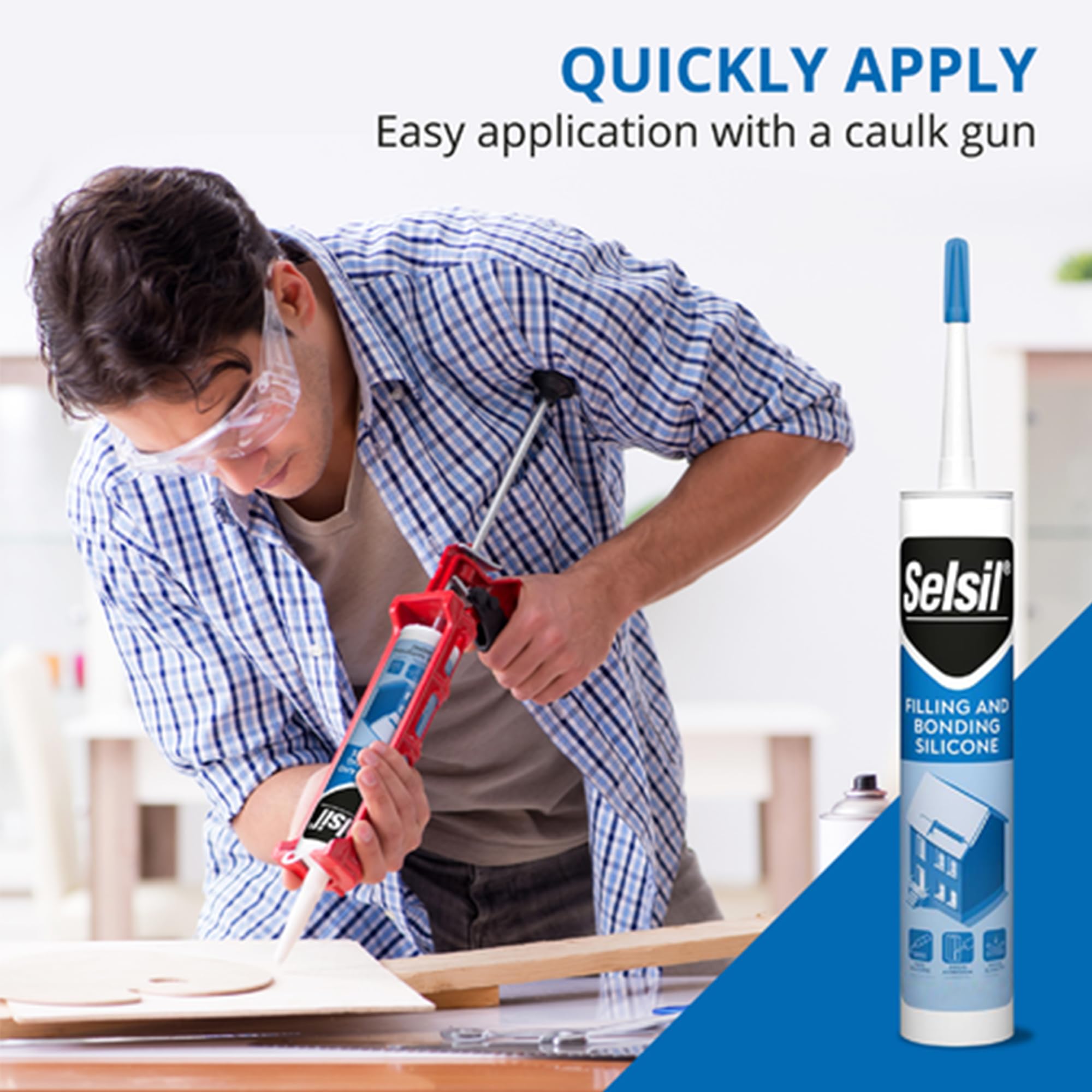 Selsil Clear 100% Silicone Sealant - Filling and Bonding Silicone Caulk - Clear Silicone Sealant Waterproof - Clear Sealant - Great Elasticity, Solvent Free, 10.5 Fl Oz. (310 ml) Cartridge, 1pc