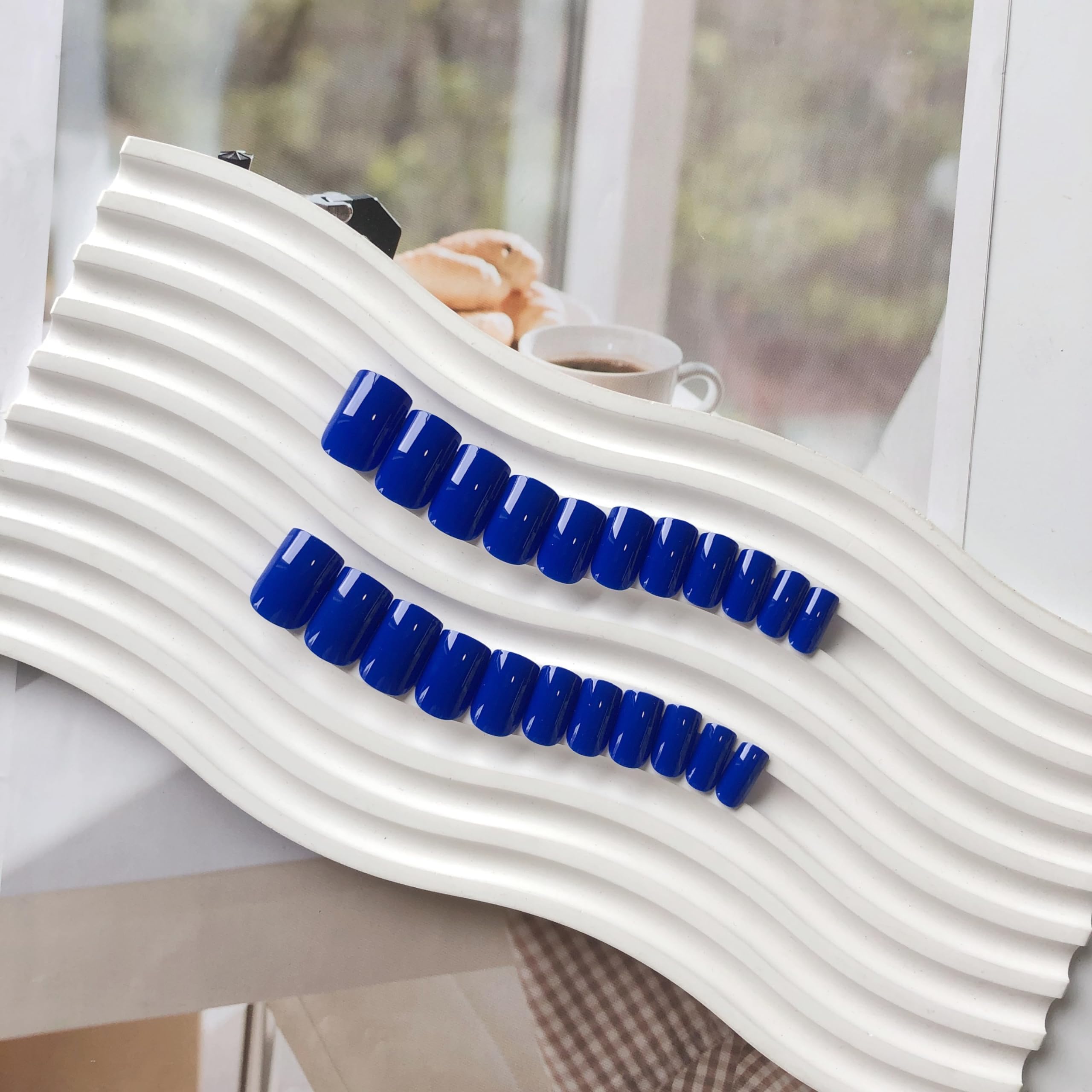 Royal Blue Press on Nails Short Medium Square Glue on Nails Set,KQueenest Solid Dark Color Fake Nails Short Coffin Acrylic Nails Press on Gel Nails for Women Reusable False Nails in 24 Pcs - Image 5