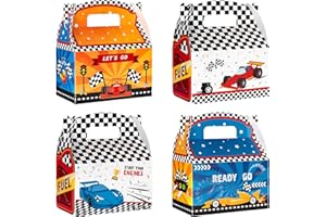 WERNNSAI Race Car Party Treat Boxes - 12 PCS Racing Car Party Favor Boxes Paper Candy Goodies Gift Boxes for Boys Checkered C