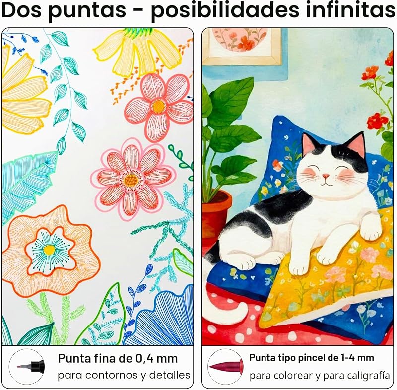 Rotuladores para colorear, punta de fieltro, 24 colores, doble punta de pincel, marcadores artísticos para niños y adultos, marcadores de punta fina para dibujar,dibujar, diseño de caligrafía, pintura