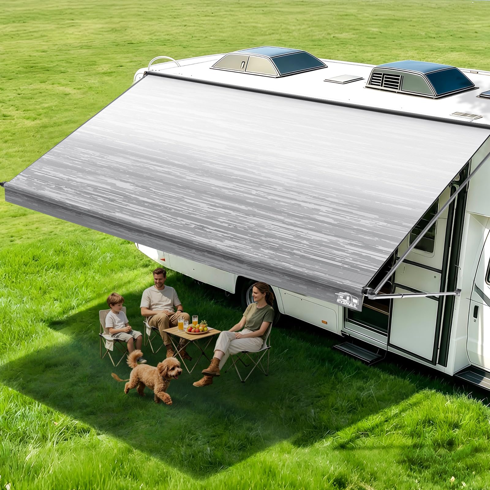 Photo 1 of RVSNAIL RV Awning Fabric Replacement 17'2" – 19.5oz Heavy Duty Vinyl Camper Awning, Waterproof & UV-Resistant Universal Canopy for RV, Motorhome, Trailer (Gray Fade, 18FT)