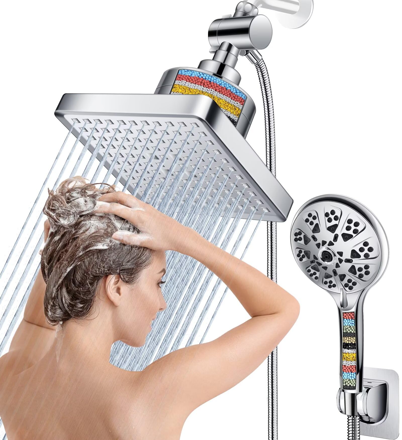 Dual Filtered Rain Shower Head Combo, High Pressure 10 Modes Handheld ...
