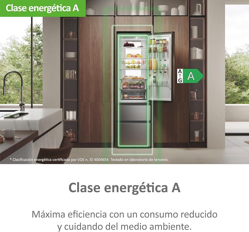 3D 60 Series 7 Pro HTW7620ANMG - Frigorífico Combi, 414L, Cajones Direct Access, WIFI, Botellero, Motor Inverter, My Zone Pro, Humidity Zone, Total No Frost, 59.5x205cm, Daylight LED, Inox