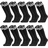 Elfcool 10 Pairs Soccer Socks Stripe Knee High Softball Baseball Team Sports Socks Breathable Football Socks for Men Women