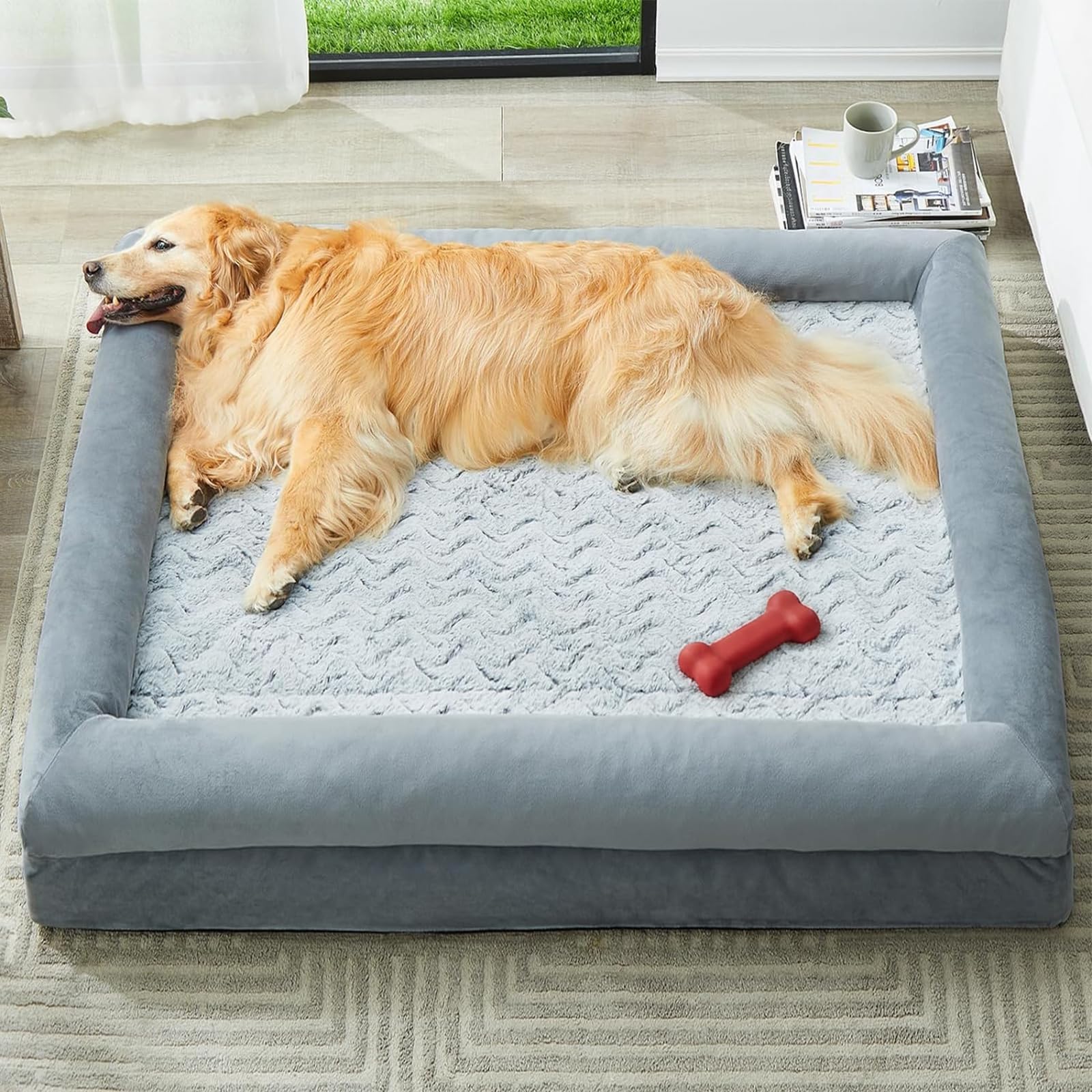 WNPETHOME XL Extra Large Dog Bed, Washable Dog Couch with Removable Waterproof Cover, Orthopedic Large Pet Sofa Bed with Bolster Sides for Sleeping Image