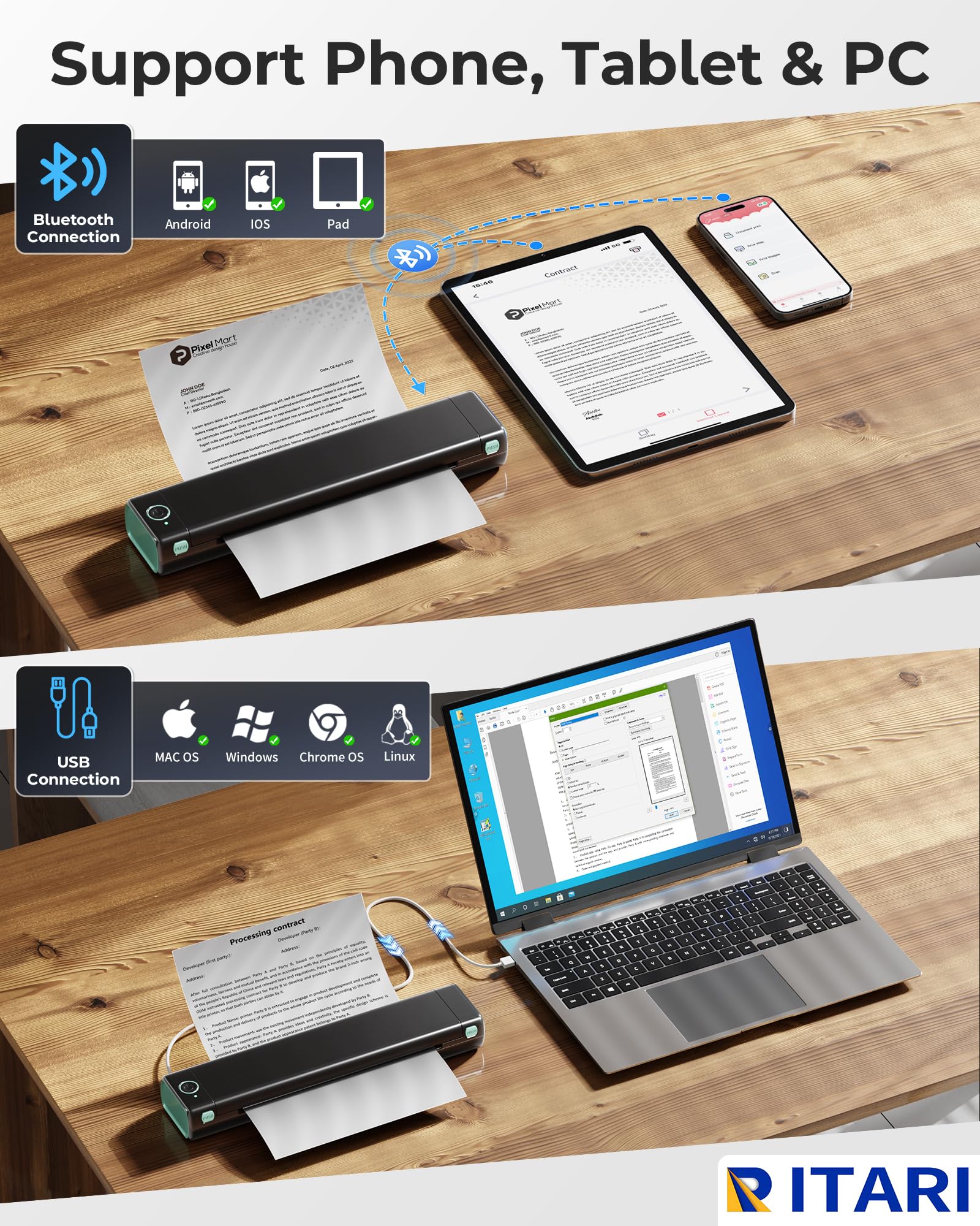 Itari Thermal Portable Bluetooth Tattoo Stencil-Printer - Compact Printer for Phone & Laptop, Portable Printers Wireless for Travel, Support 8.5