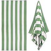 HENBAY Large Oversized Beach Towel - 35 x 70 Inch Microfiber Pool Towel, Green Striped Quick Dry Cabana Swim Towel