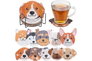 YLOLUL 10 Pcs Dog Shaped Diamond Painting Coasters Kits DIY Pet Dog with Holder for Beginners Adults and Kids Art Craft Supplies Gift